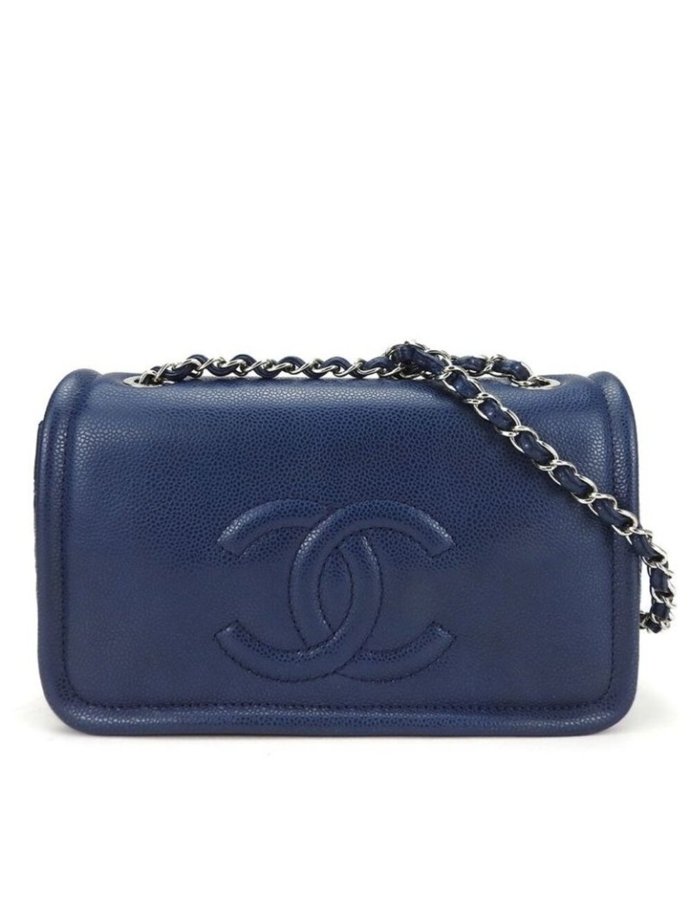 Chanel Shoulder Bag Quilted Caviar Leather Navy Silver Hardware Decacoco W Chain